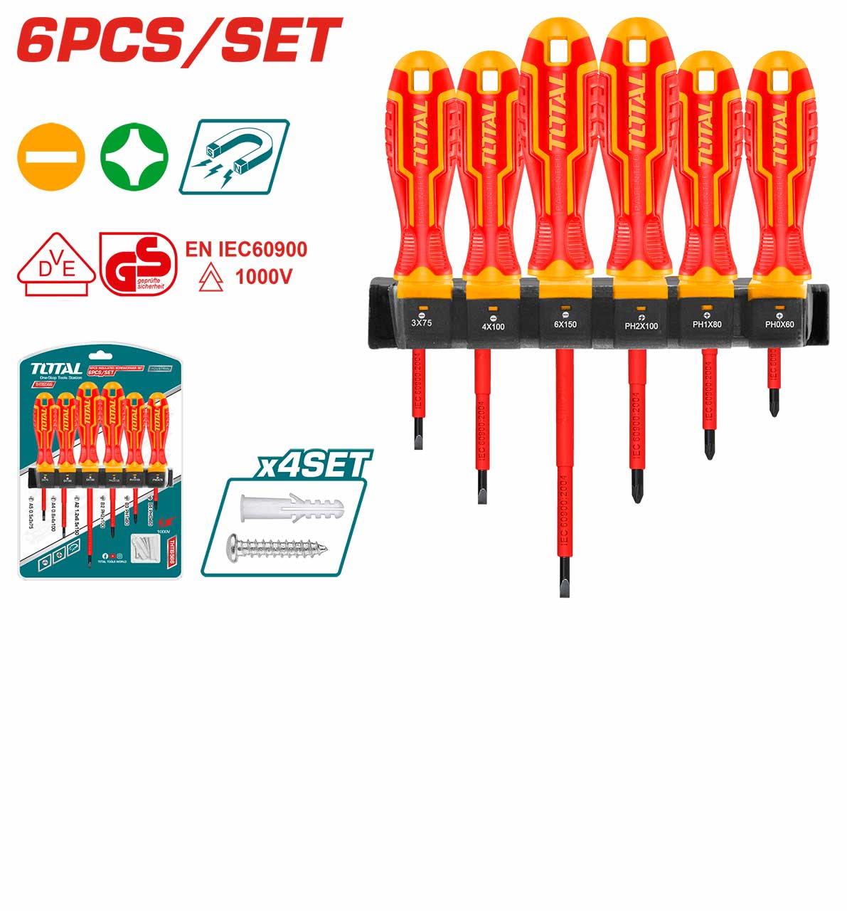 Total 6 Pcs Insulated Screwdriver Set THTIS566 Total